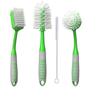 Dish Brush Set of 4 with Bottle Water Brush Scrub Brush and Scrubber Brush Green Brushes for Kitchen Ergonomic Non Slip Long Handle for Cleaning