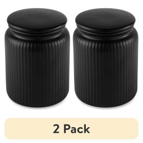 (2 pack) Medium (815mL) Ceramic Ribbed Kitchen Organization Jar, Black