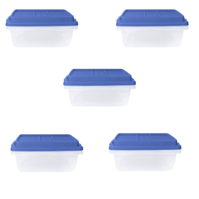 5 Pack 18 Quart Clear Storage Bin, Latched Storage Container, with Blue HI-RISE Lid