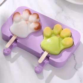 1pc Silicone Ice Cream Mold + Lid + 50pcs Ice Cream Stick Silicone Ice Cube Ice Cream Household Homemade Stick Ice Pop Mold Ice Hockey Mold Ice C (Quantity: 2 Bear Paws + Cover + 50 Ice Cream Sticks)